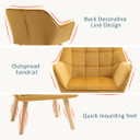 Luxe Velvet-Feel Accent Chair w/ Wide Arms Slanted Back Padding Wood Legs Yellow