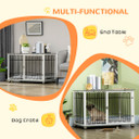 PawHut Dog Crate Furniture End Table w/ Soft Washable Cushion, Lockable Door