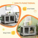 PawHut Dog Crate Furniture, Dog Crate End Table w/ Soft Cushion, Double Door
