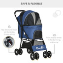 PawHut Foldable Dog Stroller w/ Large Carriage, Universal Wheels, Brakes - Blue