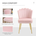 Velvet pink accent chair with metal legs against a neutral background