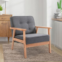 Retro Single Sofa Armchair Beech Wood Frame Padded Cushion Linen Fabric Grey