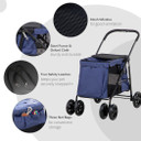 PawHut One-click Foldable Pet Stroller w/ Mesh Windows, for Small Pets - Blue