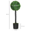 HOMCOM Set of 2 Potted Artificial Plants Boxwood Ball Trees Outdoor, 60cm
