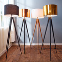 Romanza Tripod Standing Floor Lamp & Shade, Modern Lighting, Black