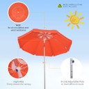 Outsunny 1.96m Arced Beach Umbrella 3-Angle Canopy w/ Aluminium Frame Bag Orange