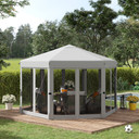 Outsunny 3.2m Hexagonal Pop Up Gazebo with Mesh Sidewalls in Light Grey - Outdoor Canopy Tent with Foldable Steel Frame