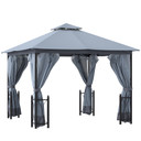 4 x 3.35m Metal Gazebo with 2 Tier Roof, Net and Curtains, Steel Frame, Grey