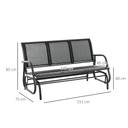 3-Seat Glider Rocking Chair for 3 People Bench Patio Furniture Metal Frame