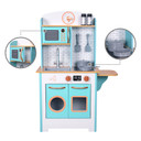 Teamson Kids Small Retro Wooden Play Kitchen Toy with 7 Accessories in Aqua Blue and White