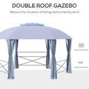 4x4.7m Metal Gazebo Canopy, Hexagon Shape Garden Net, Steel Frame, Grey