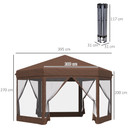 Hexagonal Garden Gazebo Shelter Adjustable with Mosquito Net Brown