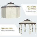 Outsunny 3.4m Steel Gazebo Pavilion with Elegant Hexagonal Design and Sun Protection Canopy