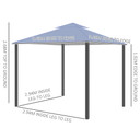 3.5x3.5m Side-Less Outdoor Canopy Tent Gazebo w/ 2-Tier Roof Steel helter Grey