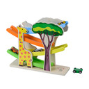 Wooden Ramp Racer Toy Click Clack Playset & 4 Safari Cars