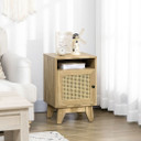 Nightstand, Bedside Table with Drawer and Shelf, End Table with Rattan Element