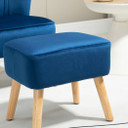 Velvet-Feel Accent Chair w/ Ottoman Tub Seat Padding Wood Legs Dark Blue