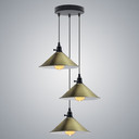 Industrial 3 Head Cluster Ceiling Pendant Adjustable Cord - E27 Base,Metal Light Fitting, Cone Shaped Light Shade