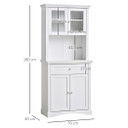 Tall Kitchen Cupboard with Glass Doors, Adjustable Shelves, Open Counter, White