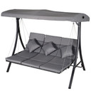  Steel Pipe 3-Seater Outdoor Garden Recliner Swing Chair Grey