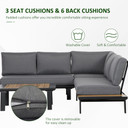 4Pc Aluminium Garden L Shape with Coffee Table Cushioned  Grey