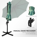 Cantilever Roma Parasol 360° Rotation w/ Hand Crank & Base, Green Outsunny