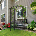  Steel Frame Outdoor Garden Arch w/ 2-Seater Bench Black