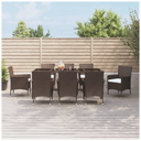 9 Piece Garden Dining Set with Cushions Brown Poly Rattan