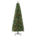 6ft Artificial Christmas Tree Holiday with Pencil Shape, Berries HOMCOM
