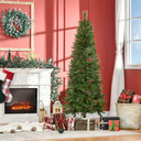 6ft Artificial Christmas Tree Holiday with Pencil Shape, Berries HOMCOM