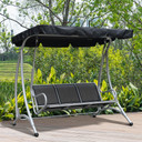 3 Person Steel Swing Chair & Adjustable Canopy - Black Seat
