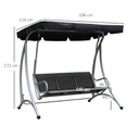 3 Person Steel Swing Chair & Adjustable Canopy - Black Seat