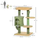 Multi-Lever Cat Tree with Scratching Posts and Cat House Bed, Green Pawhut