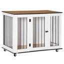 Dog Crate Furniture End Table w/ Lockable Door, for Large Dogs - White Pawhut