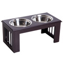 Raised Dog Bowls Pet Feeder Elevated Double Stainless Steel Water Brown Pawhut