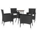 vidaXL 5 Piece Garden Bistro Set with Cushions Black Poly Rattan