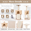 3-Level Cat Tree Sisal Scratching Posts Perch Condo and Ladder, Beige Pawhut