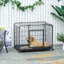 78x109cm Metal Dog Cage Kennel w/ Locking Door & Wheels Large Pets Pawhut