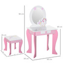 Kids Dressing Table, Girls Vanity Set w/ Mirror and Stool, Unicorn-Designed