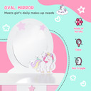 Kids Dressing Table, Girls Vanity Set w/ Mirror and Stool, Unicorn-Designed