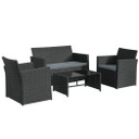 4pc Patio Garden Rattan Wicker Sofa 2-Seater Loveseat Chair Table Black