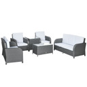 Outsunny 6 Piece Rattan Garden Furniture Set with Sofa, Glass Table, Grey