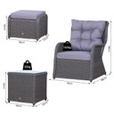  Deluxe 2-Seater Rattan Armchair & Table Set Grey