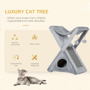 Plush Folding Cat Tree Play Rest Activity Tower w/ Scratching Post Grey Pawhut