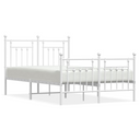 vidaXL Metal Bed Frame with Headboard and Footboard White 135x190 cm