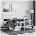 vidaXL Metal Bed Frame with Headboard and Footboard White 135x190 cm