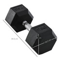 HOMCOM 17.5KG Single Rubber Hex Dumbbell - Steel Core, Hexagon Shaped Ends, Knurl Indents for Grip - Fitness and Strength Training Equipment