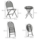 3Pc Garden Bistro Set w/ Foldable Design Metal Frame Black