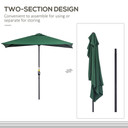 2.3m Garden Half Round Umbrella Metal Parasol Umbrella Green Outsunny