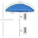 1.96m Arced Beach Umbrella 3-Angle Canopy w/ Aluminium Frame Bag Blue